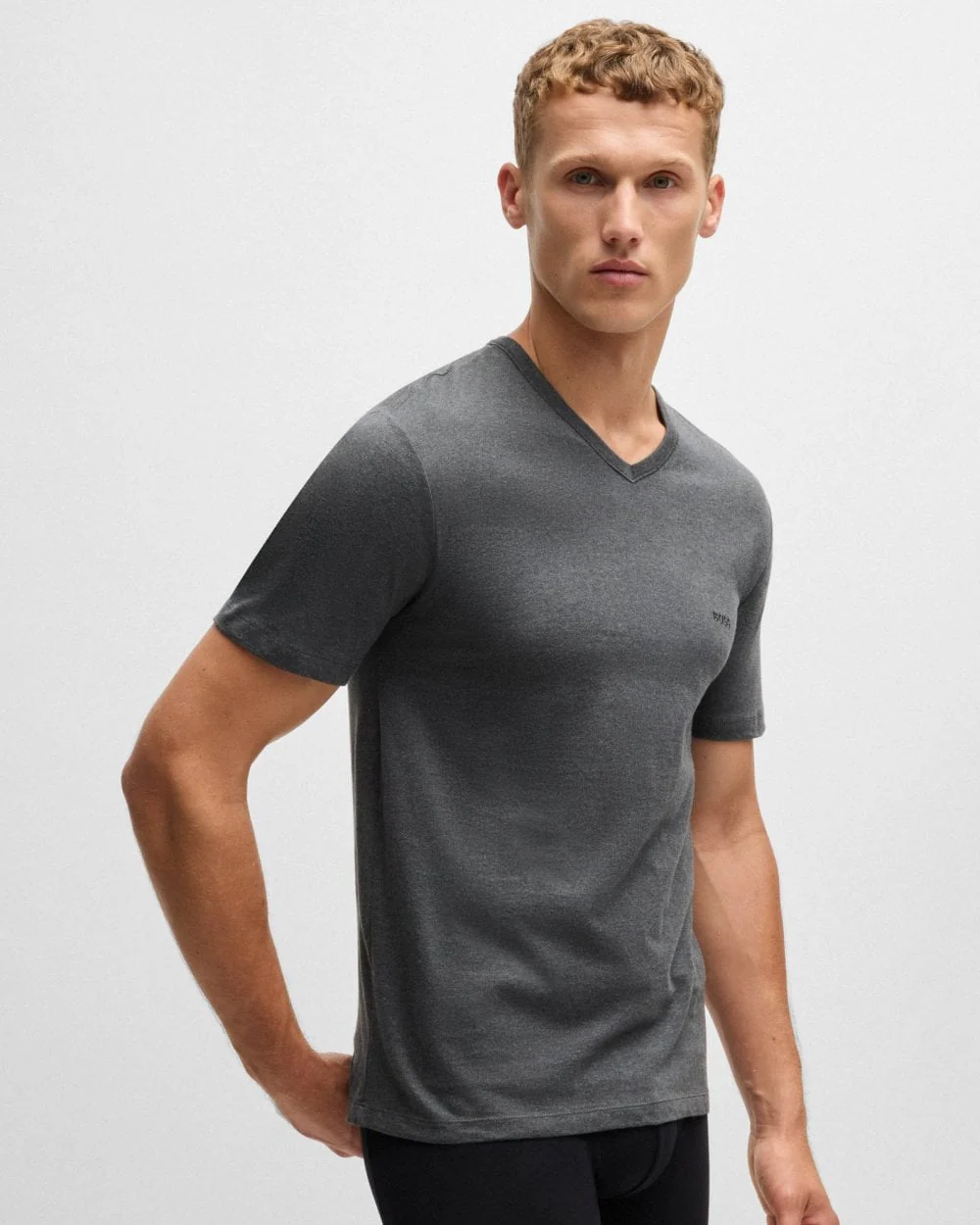 BOSS Orange 3-Pack Mens V-Neck Underwear T-Shirts in Cotton Jersey - Black/Grey/Blue 497 - Image 3