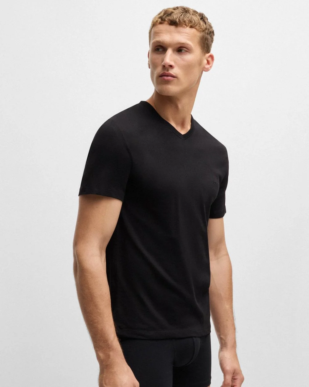 BOSS Orange 3-Pack Mens V-Neck Underwear T-Shirts in Cotton Jersey - Black/Grey/Blue 497 - Image 4
