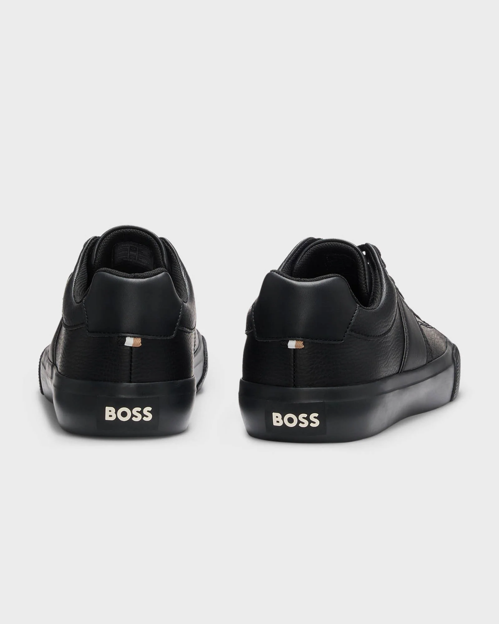 BOSS Orange Aiden Tenn Mens Faux-Leather Trainers with Plain and Grained Textures - Black 005 - Image 2
