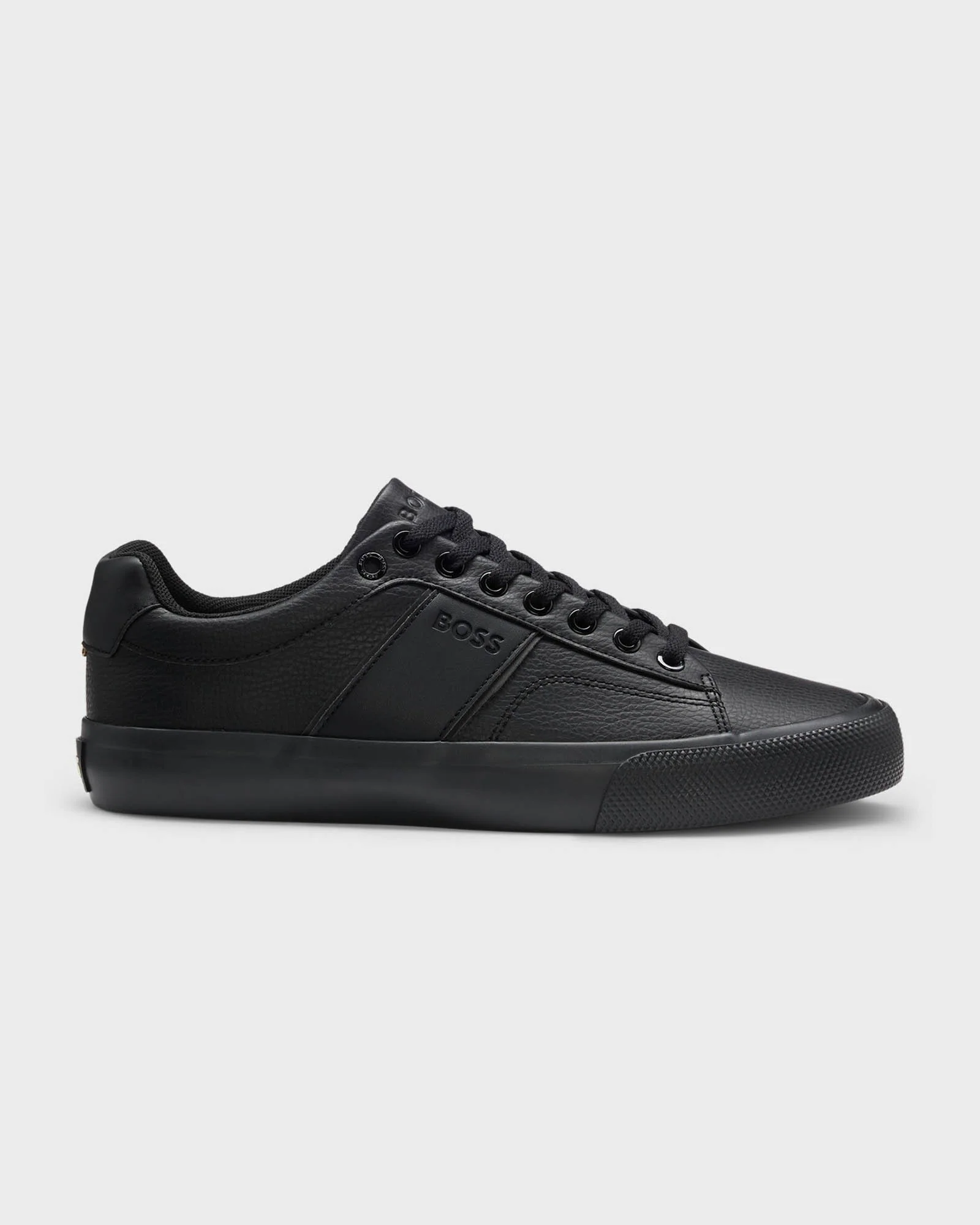 BOSS Orange Aiden Tenn Mens Faux-Leather Trainers with Plain and Grained Textures - Black 005 - Image 4