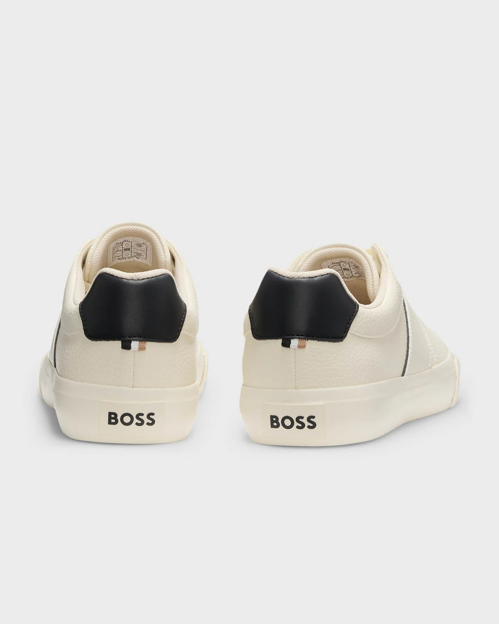 BOSS Orange Aiden Tenn Mens Faux-Leather Trainers with Plain and Grained Textures - Natural 101 - Image 2