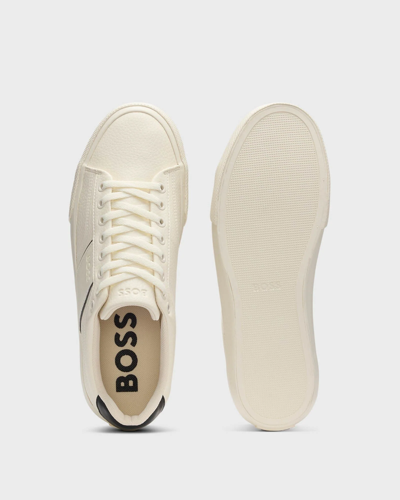 BOSS Orange Aiden Tenn Mens Faux-Leather Trainers with Plain and Grained Textures - Natural 101 - Image 3
