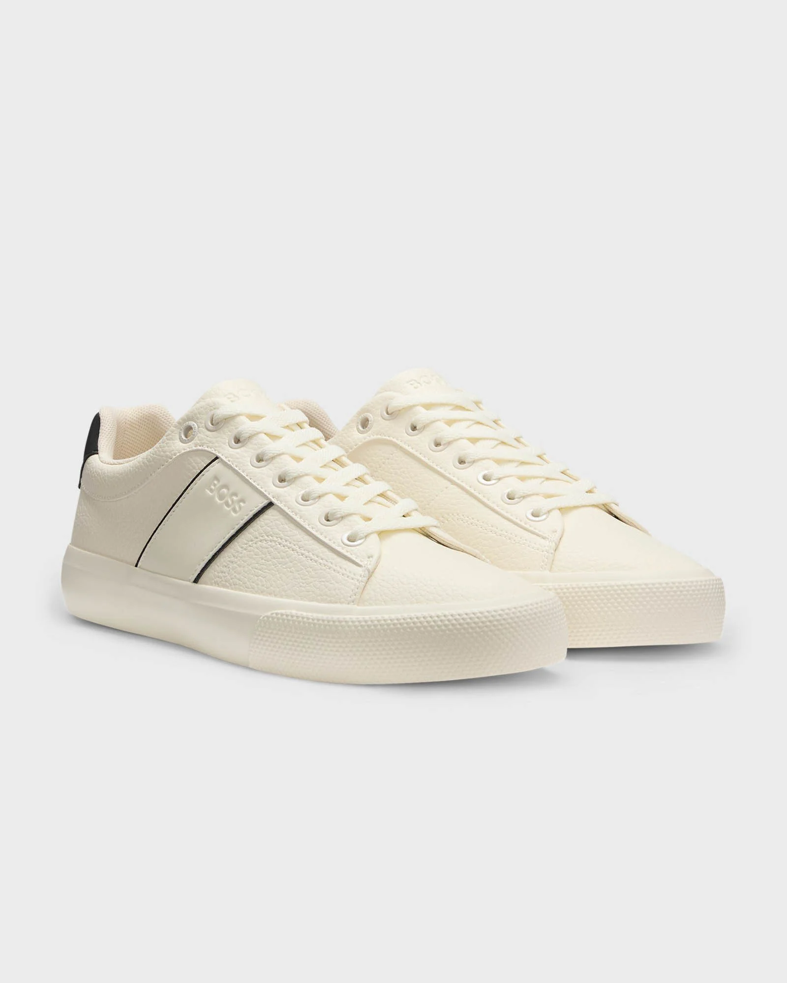 BOSS Orange Aiden Tenn Mens Faux-Leather Trainers with Plain and Grained Textures - Natural 101 - Image 4