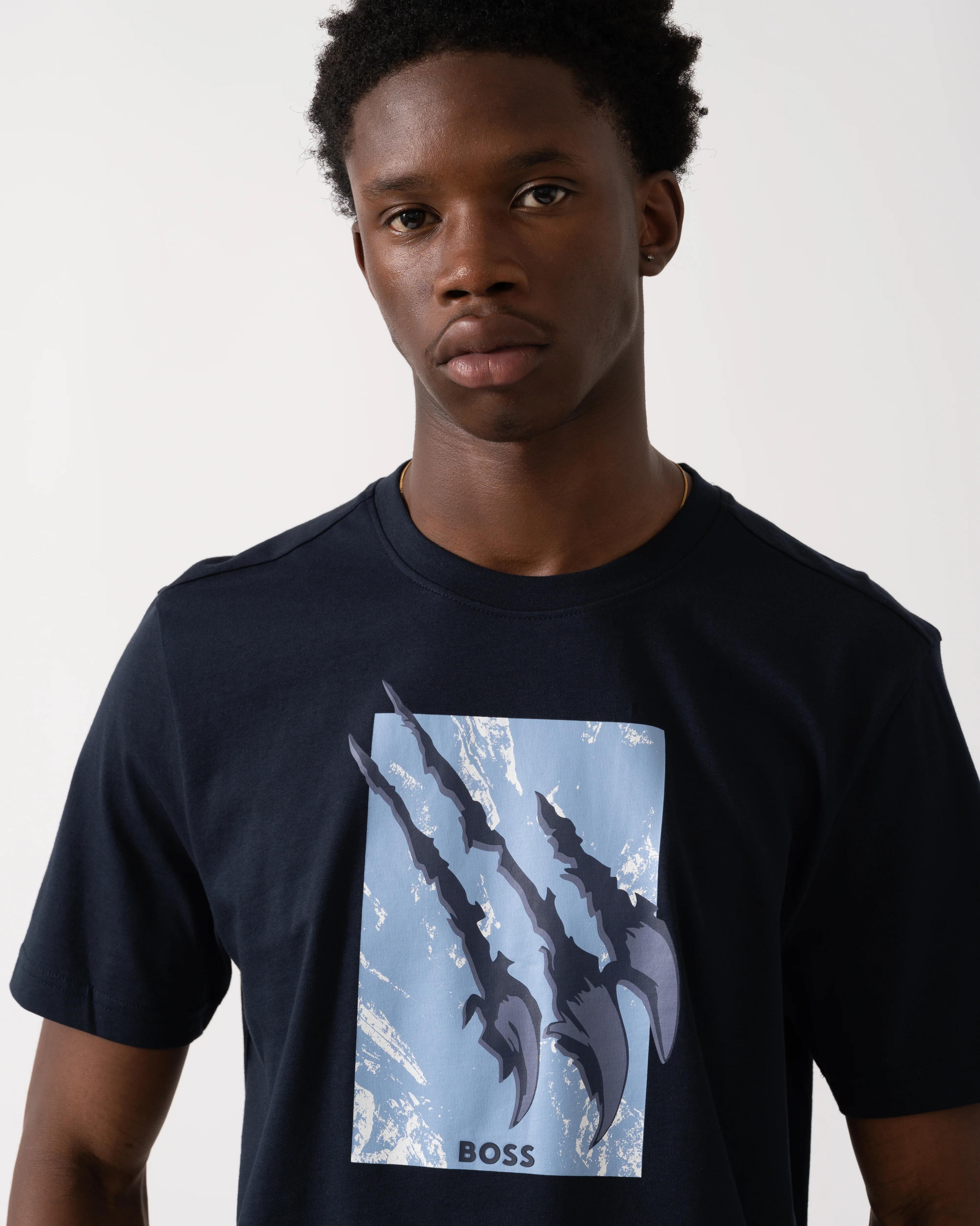 BOSS Orange Animali Mens Graphic Print T-Shirt - Dark Blue 404 - Image 2