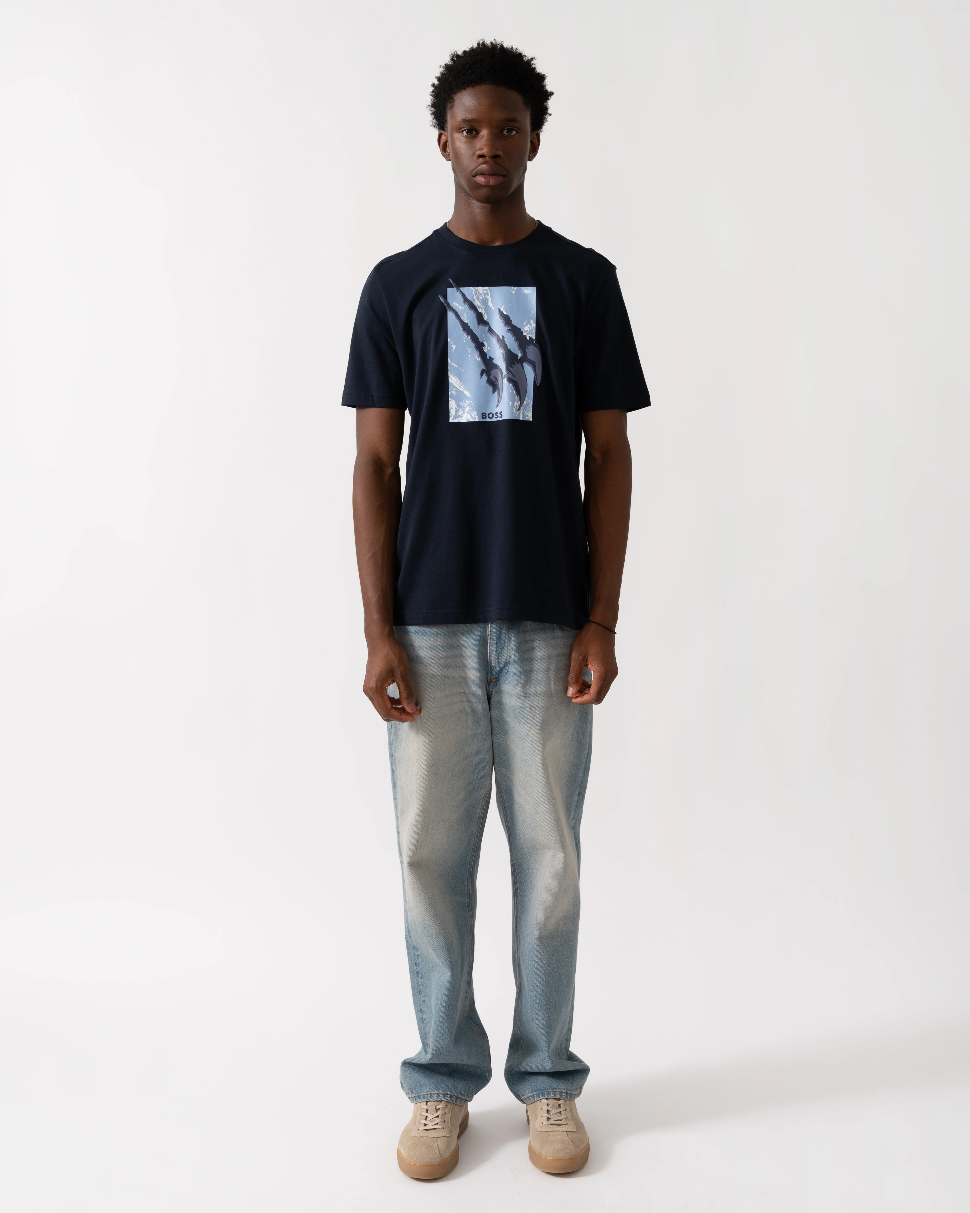 BOSS Orange Animali Mens Graphic Print T-Shirt - Dark Blue 404 - Image 3