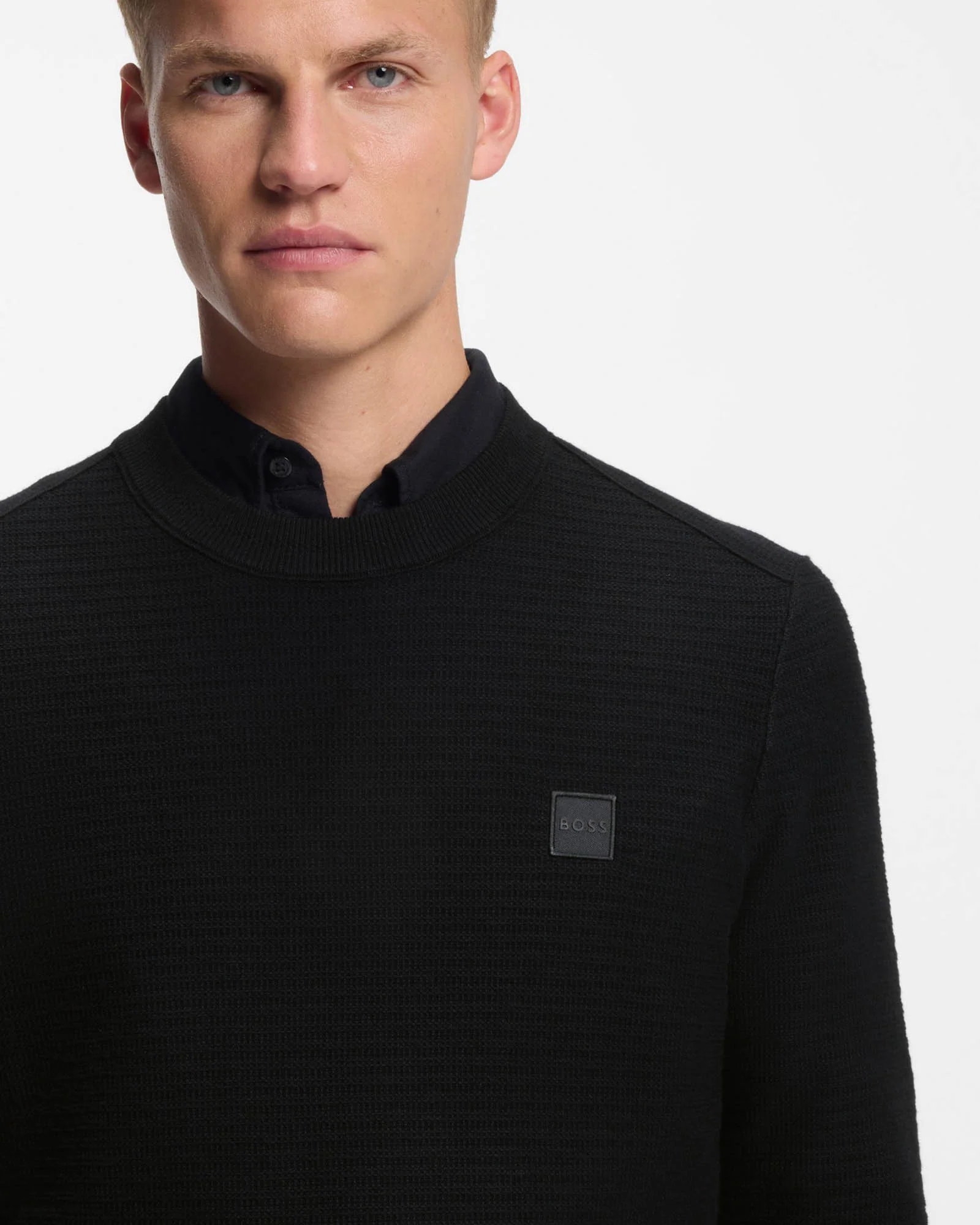BOSS Orange Anion S Mens Crew Neck Jumper - Black 001 - Image 2