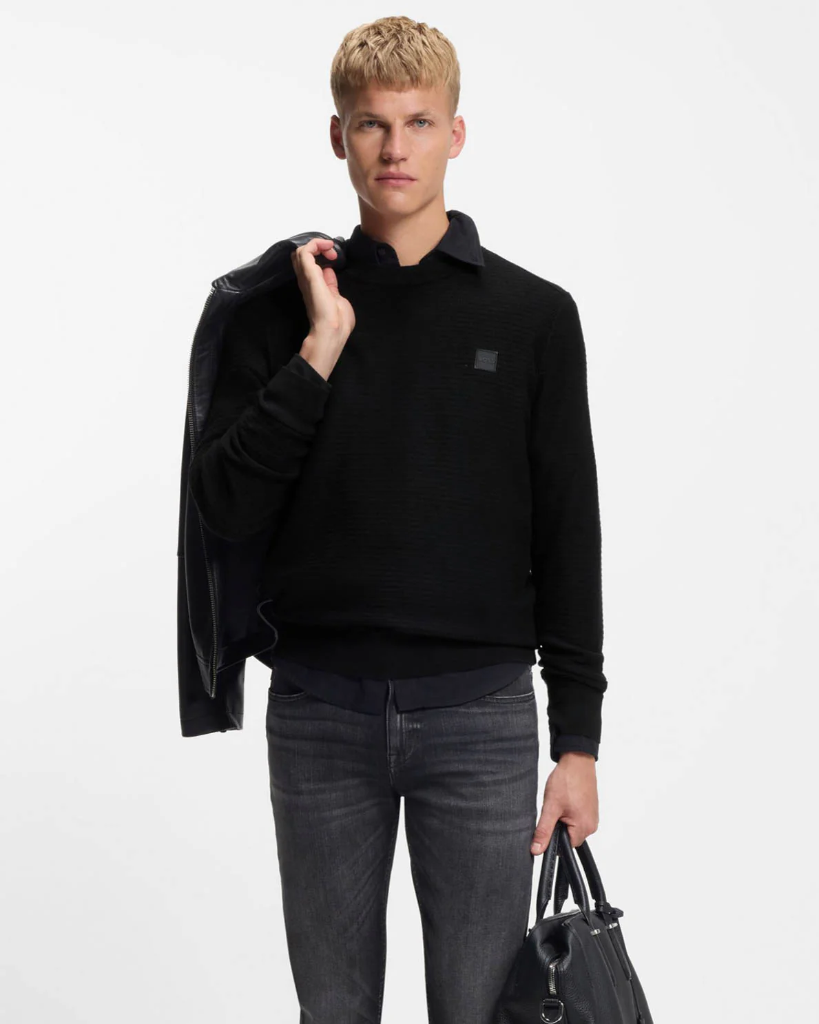 BOSS Orange Anion S Mens Crew Neck Jumper - Black 001 - Image 3