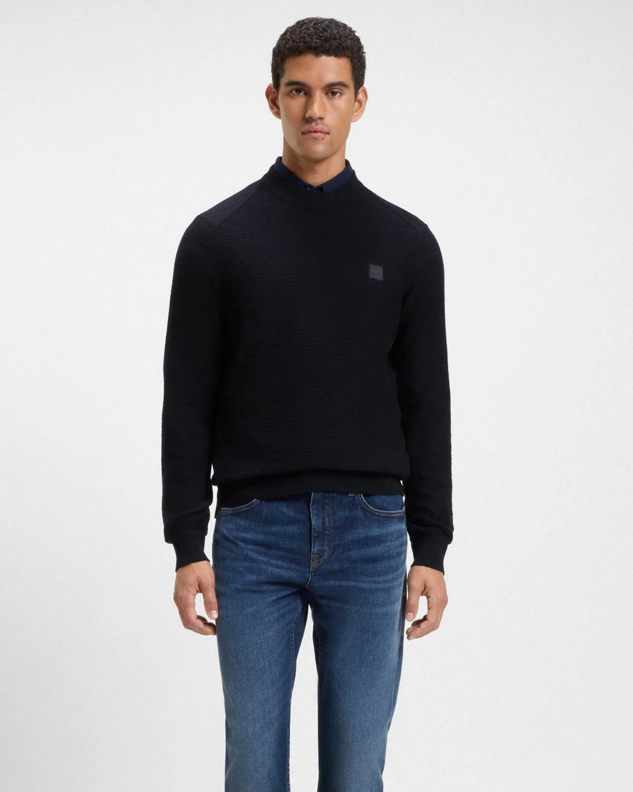 BOSS Orange Anion S Mens Crew Neck Jumper - Dark Blue 404 - Image 2