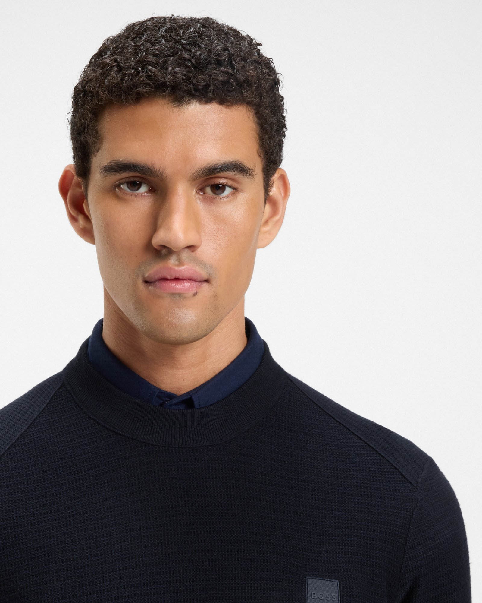 BOSS Orange Anion S Mens Crew Neck Jumper - Dark Blue 404 - Image 4