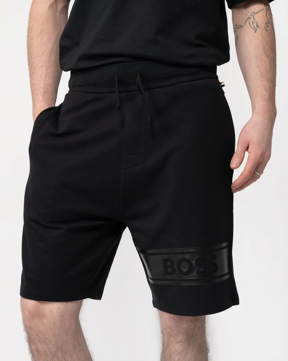BOSS Orange Authentic Mens Cotton-Terry Drawstring Lounge Shorts With Logo Print - Image 3