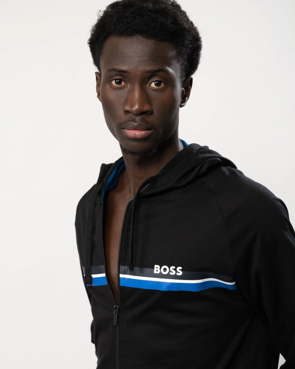 BOSS Orange Authentic Mens Cotton Terry Zip Lounge Hoodie with Stripes and Logo - Image 2