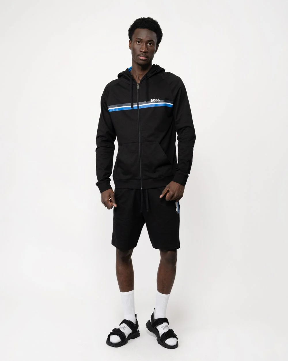 BOSS Orange Authentic Mens Cotton Terry Zip Lounge Hoodie with Stripes and Logo - Image 3