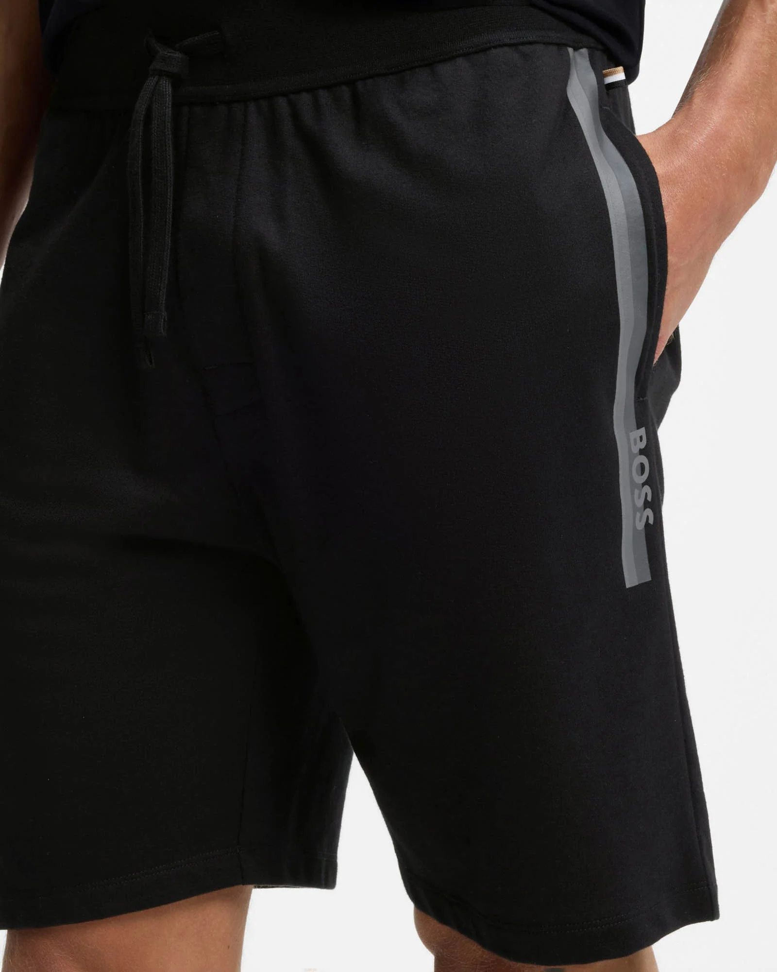 BOSS Orange Authentic Mens Loungewear Shorts with Stripe and Logo - Black 004 - Image 2