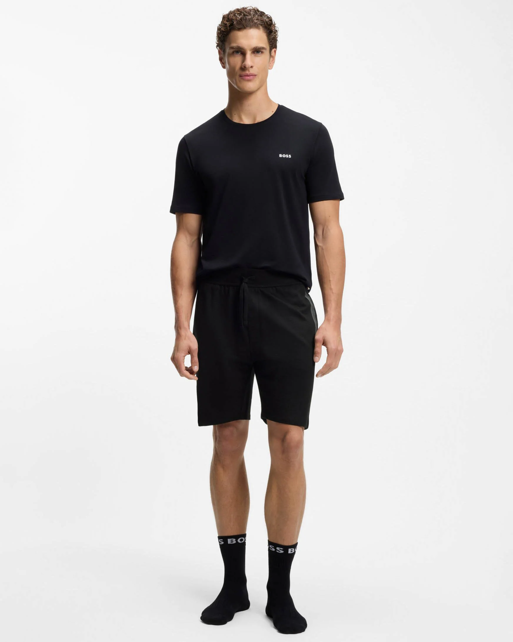 BOSS Orange Authentic Mens Loungewear Shorts with Stripe and Logo - Black 004 - Image 3