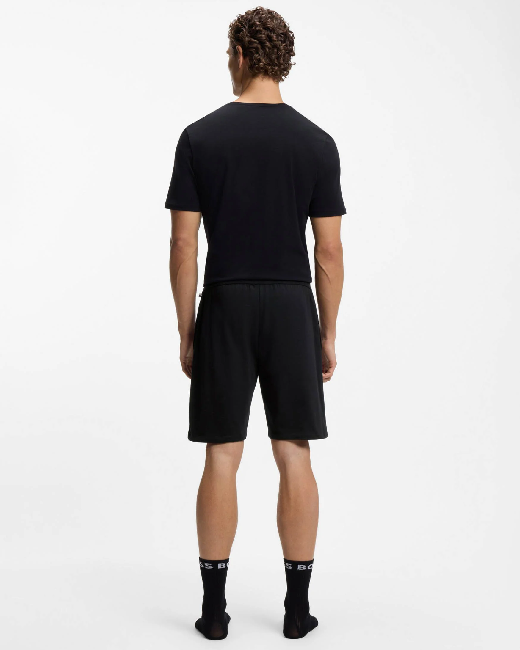 BOSS Orange Authentic Mens Loungewear Shorts with Stripe and Logo - Black 004 - Image 4