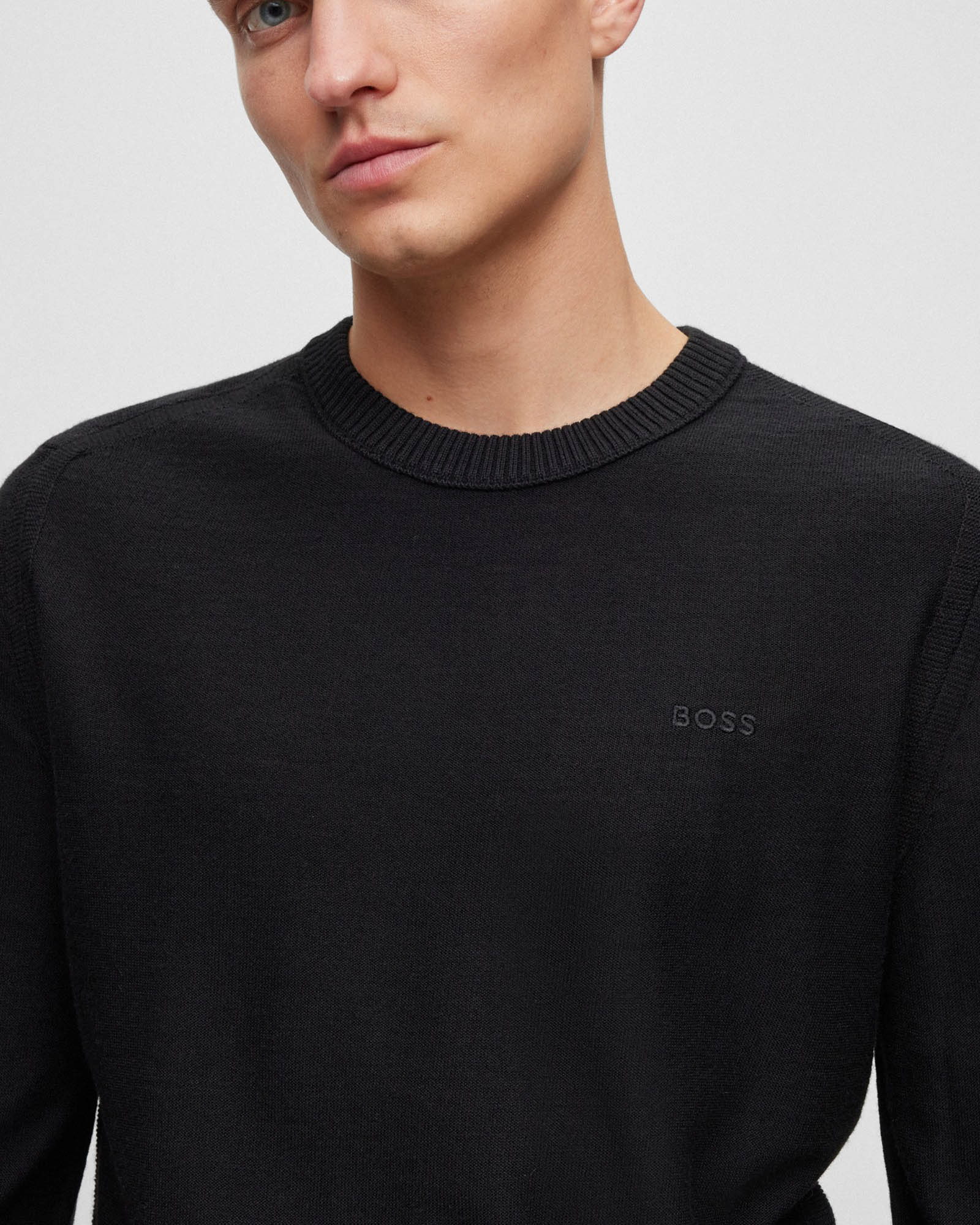 BOSS Orange Avac C Mens Wool Blend Regular Fit Sweater with Embroidered Logo - Black 001 - Image 2