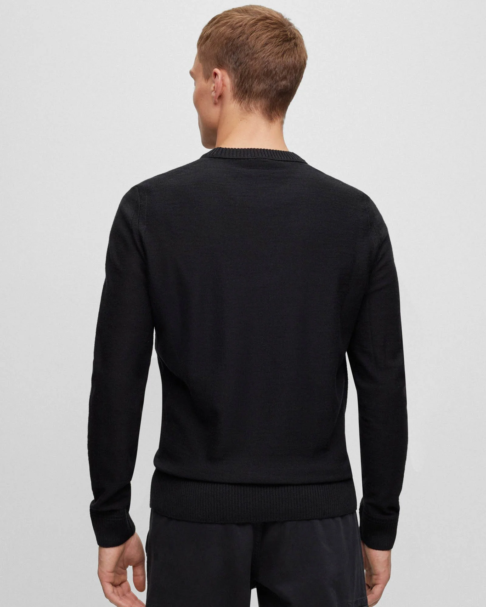 BOSS Orange Avac C Mens Wool Blend Regular Fit Sweater with Embroidered Logo - Black 001 - Image 3