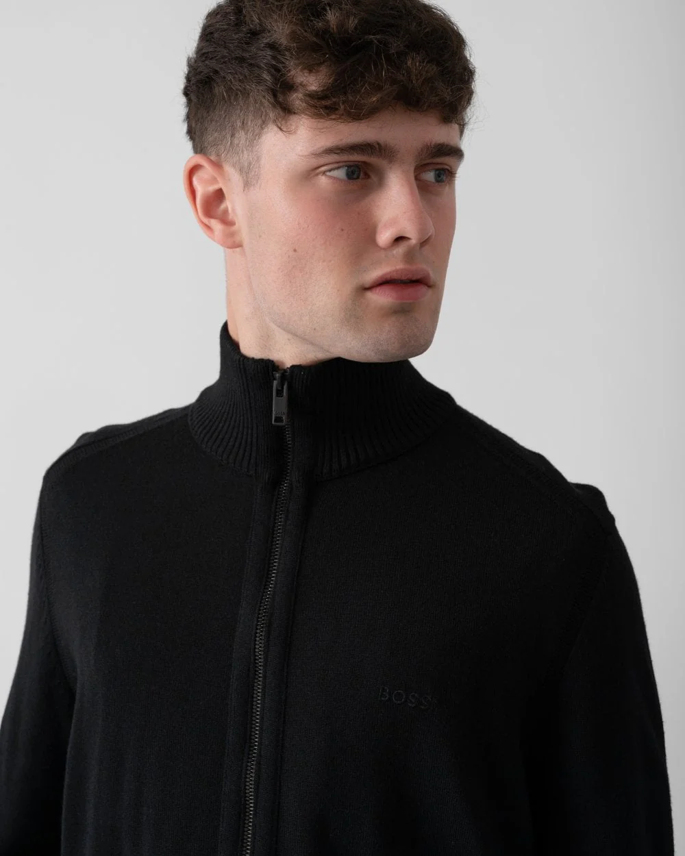 BOSS Orange Avac Mens Full Zip Funnel Neck Jumper - Black 001 - Image 2