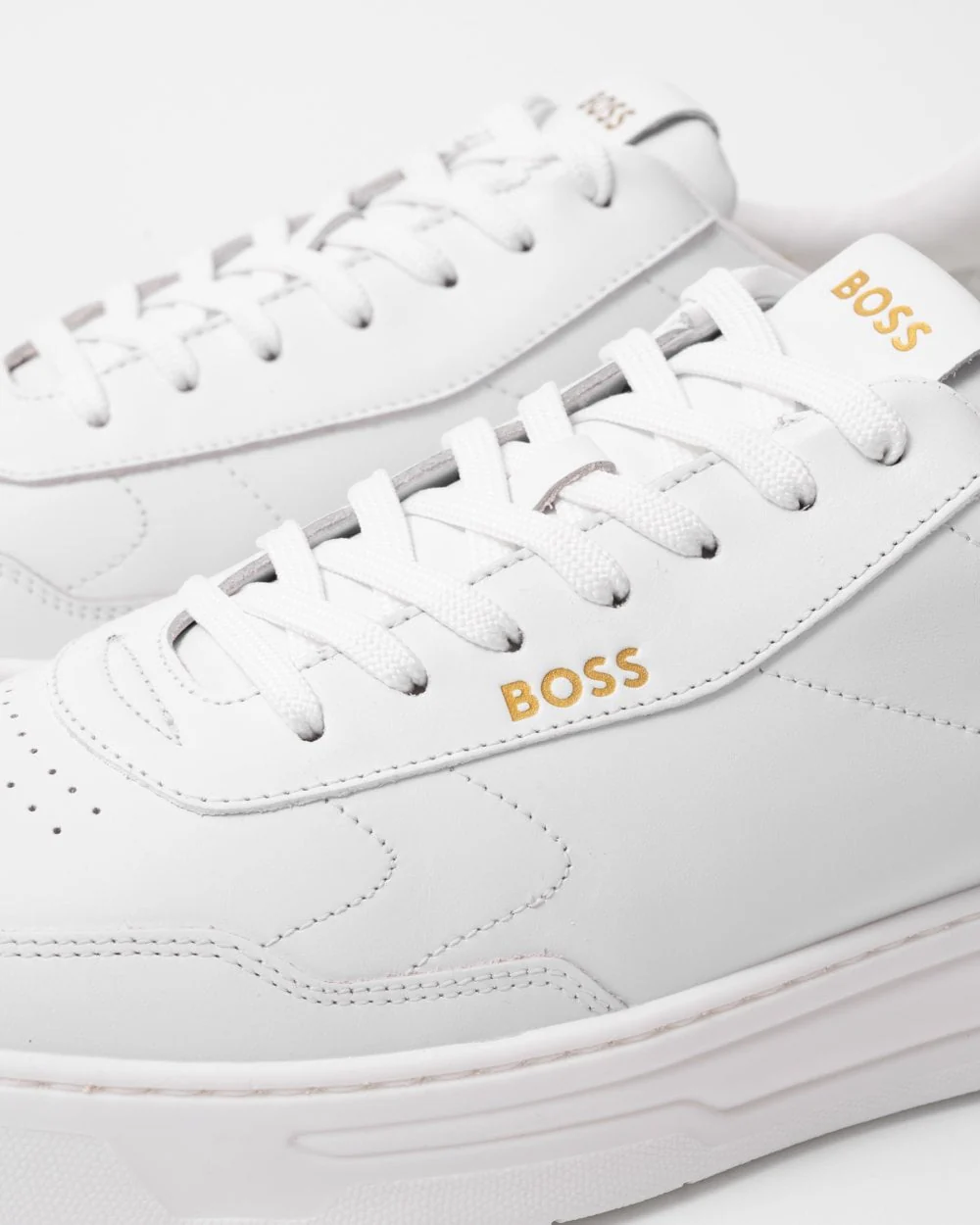 BOSS Orange Baltimore Mens Low Top Leather Trainers with Gold-Tone Logos - Image 2