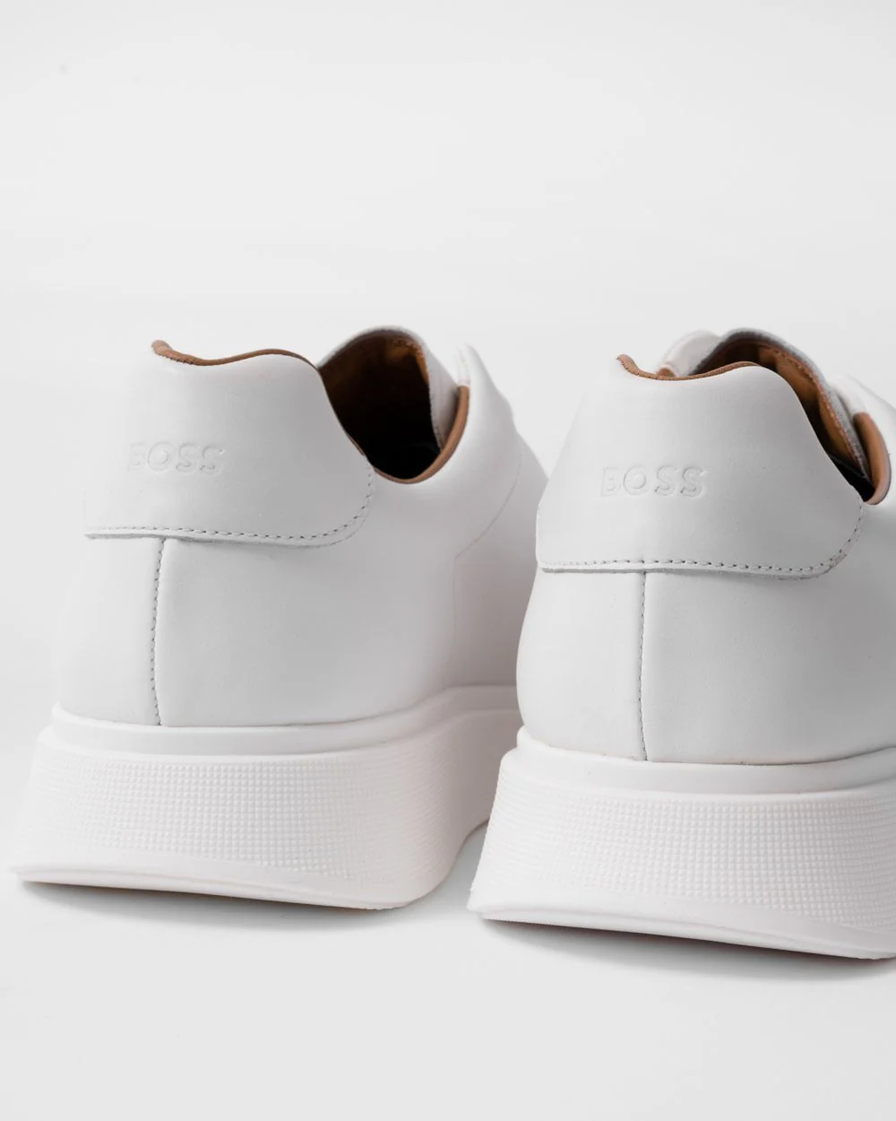 BOSS Orange Bulton Runn Mens Polished Leather Trainers With Rubber Outsole NOS - White 100 - Image 3