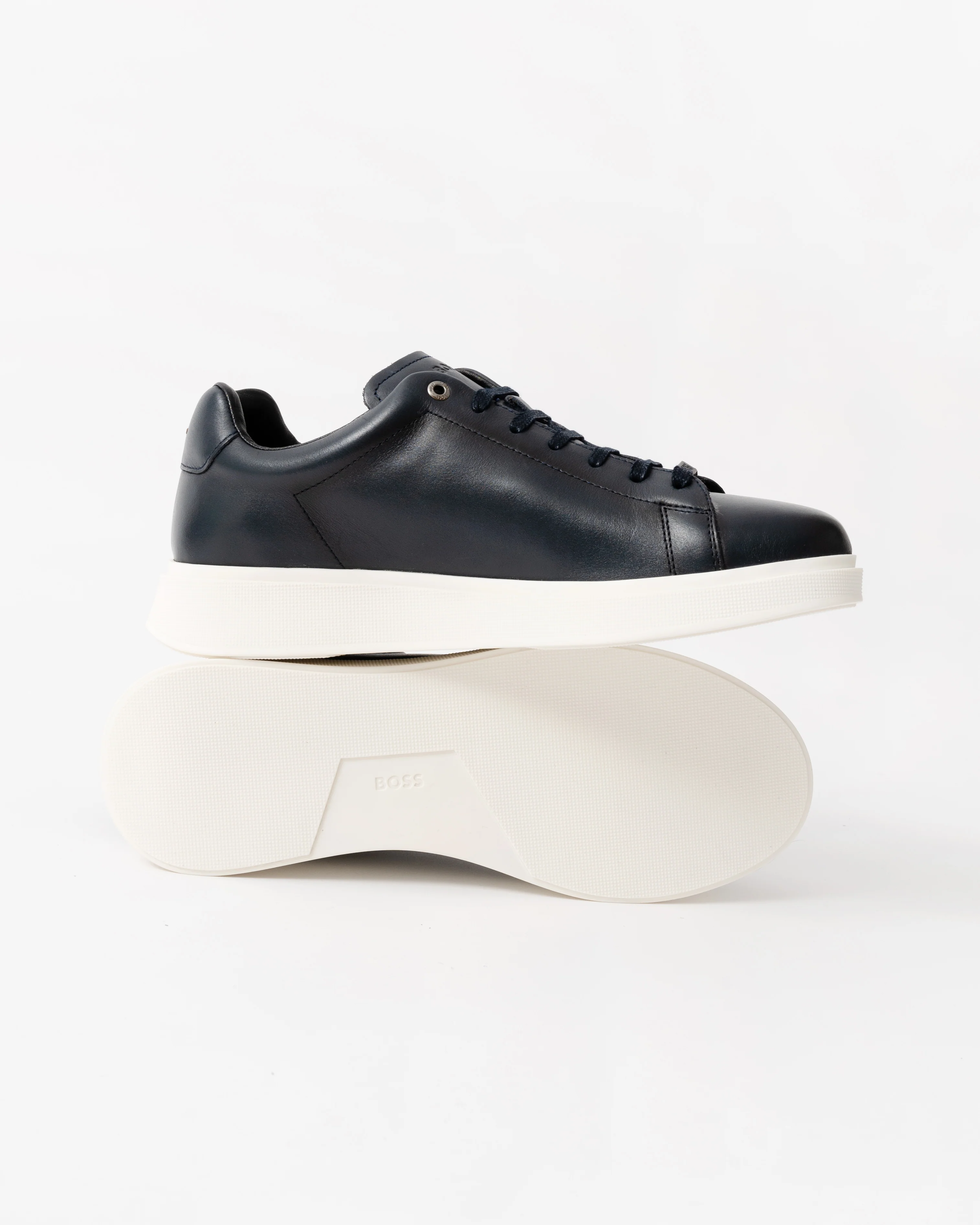 BOSS Orange Bulton Runn Mens Rubber-Sole Trainers in Leather - Dark Blue 401 - Image 4