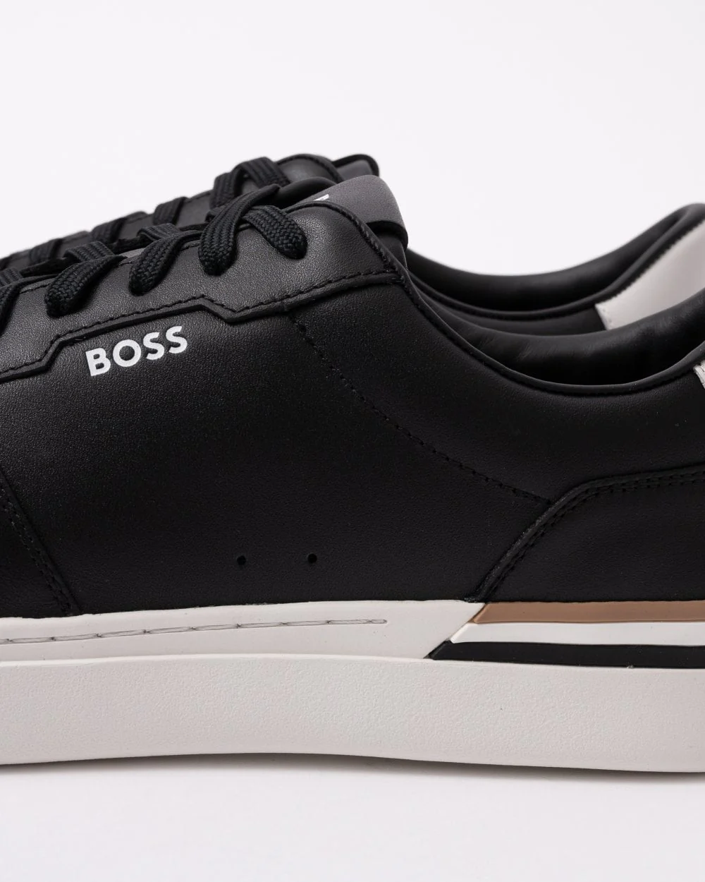 BOSS Orange Clint Tenn Mens Leather Trainers with Signature-Stripe Details - Image 3