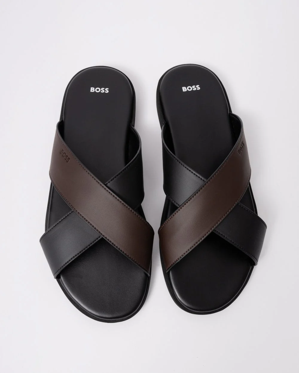 BOSS Orange Darrel Mens Faux Leather Slides with Two-Tone Straps - Image 2