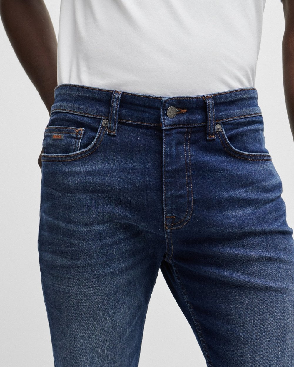BOSS Orange Delaware BC-C Mens Slim Fit Jeans in Dark Blue Super-Stretch Denim - Image 2