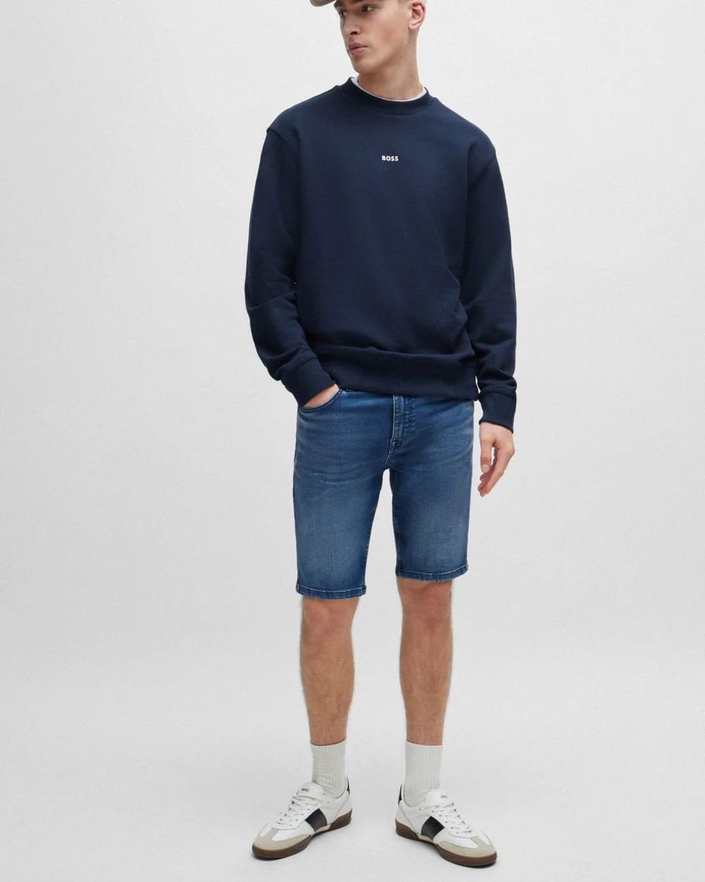 BOSS Orange Delaware BC-C Mens Slim Fit Shorts in Blue Soft-Motion Denim - Image 2