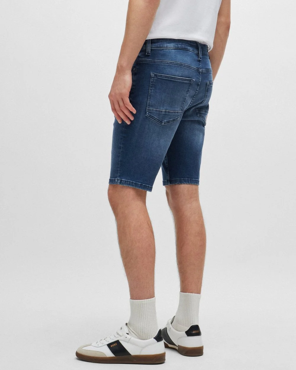 BOSS Orange Delaware BC-C Mens Slim Fit Shorts in Blue Soft-Motion Denim - Image 3