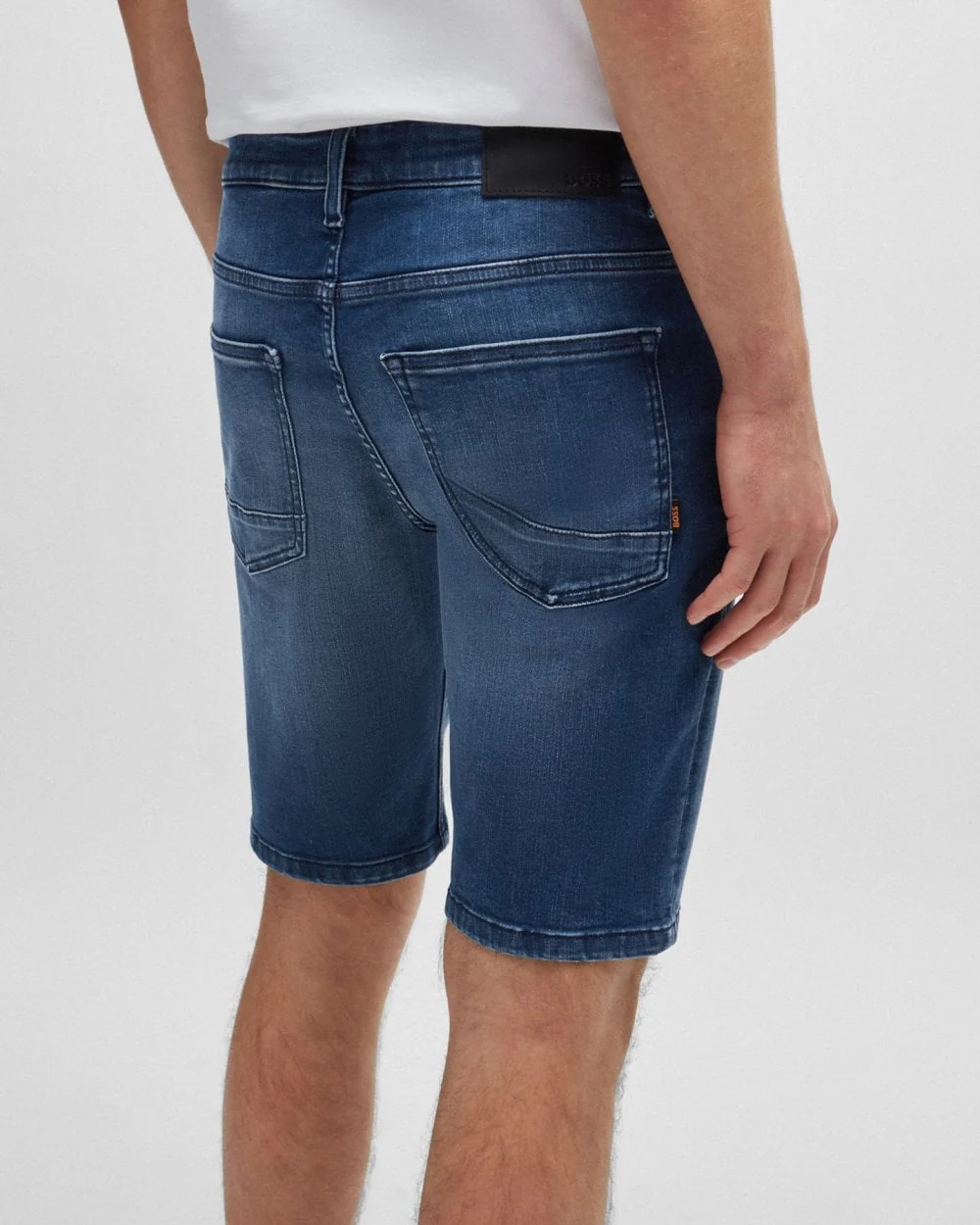 BOSS Orange Delaware BC-C Mens Slim Fit Shorts in Blue Soft-Motion Denim - Image 4
