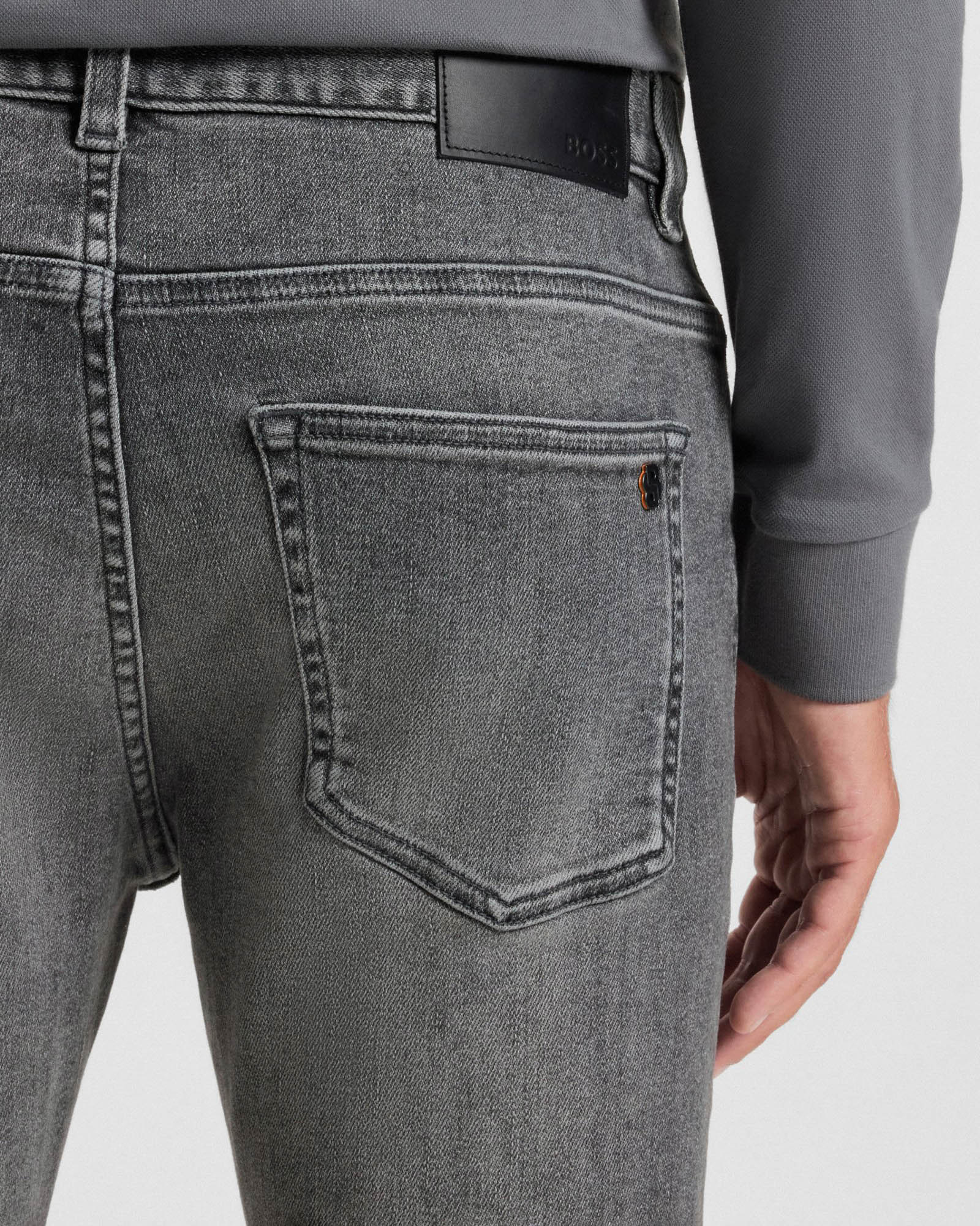 BOSS Orange Delaware Delaware Mens Slim-Fit Jeans in Grey Soft-Motion Denim - Medium Grey 038 - Image 2