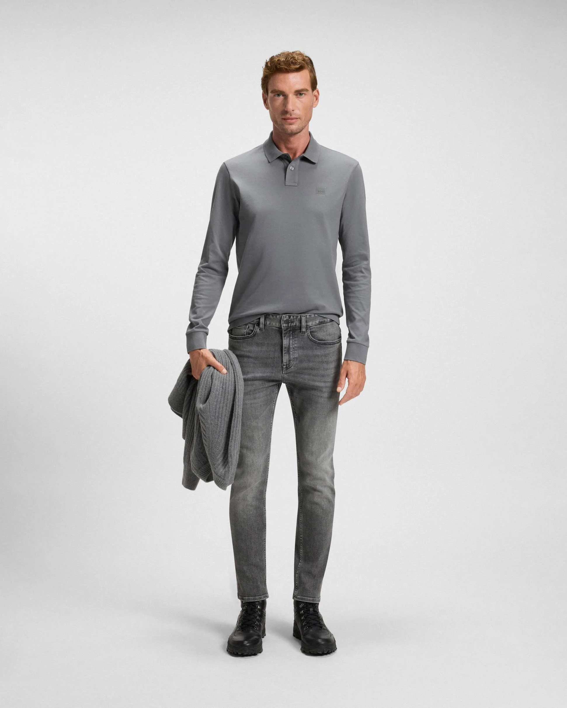BOSS Orange Delaware Delaware Mens Slim-Fit Jeans in Grey Soft-Motion Denim - Medium Grey 038 - Image 4