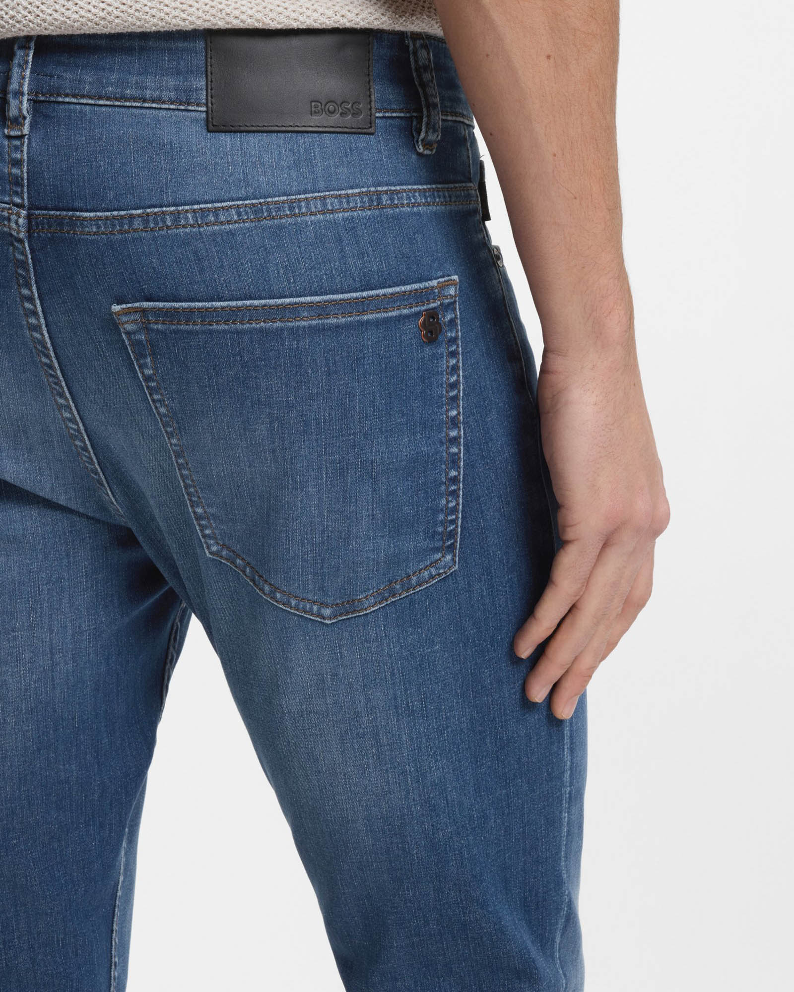 BOSS Orange Delaware Slim-Fit Jeans in Soft-Motion Denim - Medium Blue 422 - Image 4