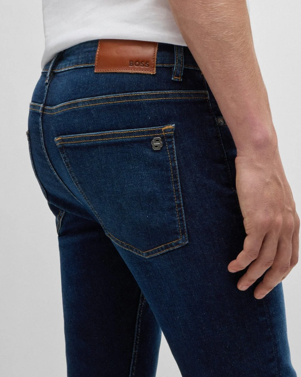 BOSS Orange Delaware Bo Mens Slim Fit Jeans in Blue Super-Stretch Denim - Image 4