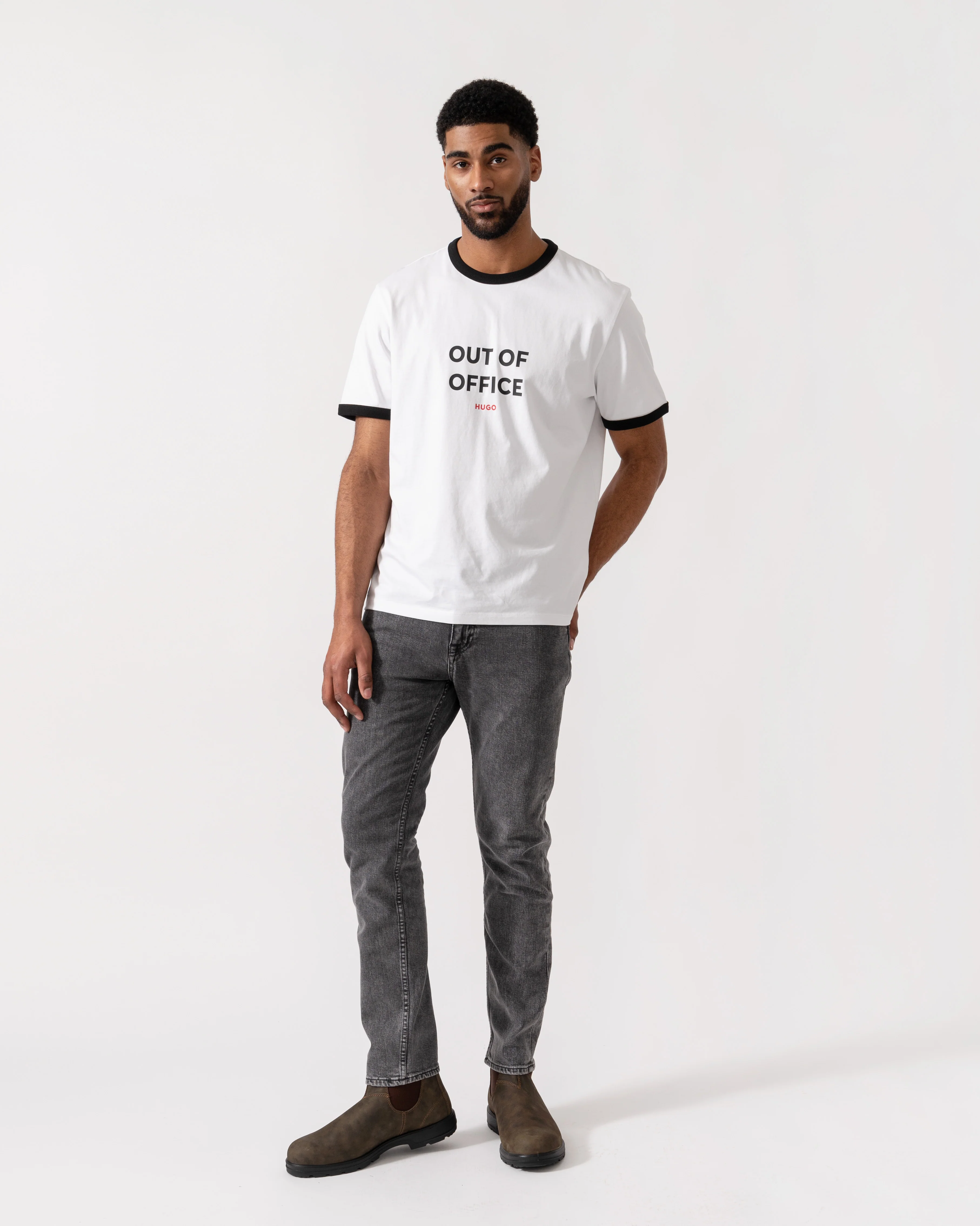 HUGO Mens Out-Of-Office T-Shirt - White 100 - Image 3