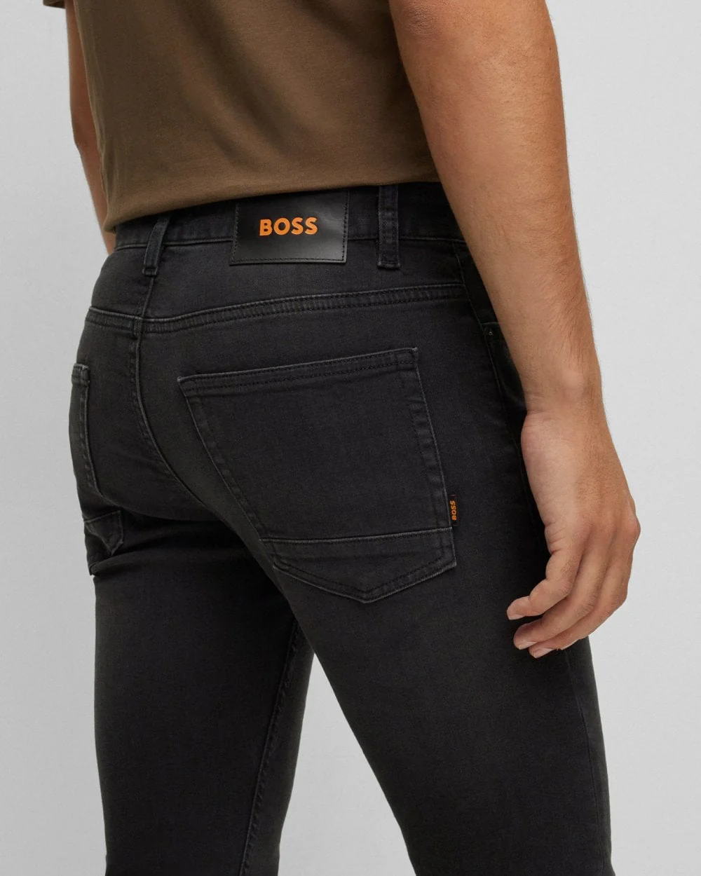 BOSS Orange Delaware Mens Slim-fit Jeans in Charcoal Super-Stretch Denim - Image 3