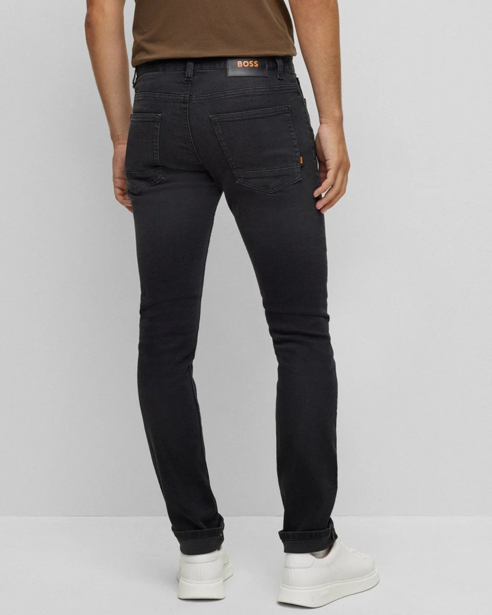 BOSS Orange Delaware Mens Slim-fit Jeans in Charcoal Super-Stretch Denim - Image 4