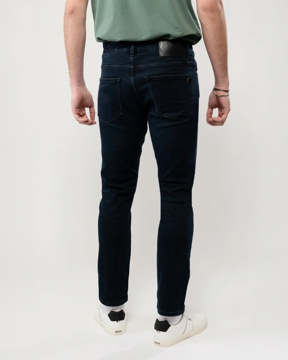 BOSS Orange Delaware Mens Slim-Fit Jeans in Dark Blue Soft-Motion Denim - Image 2