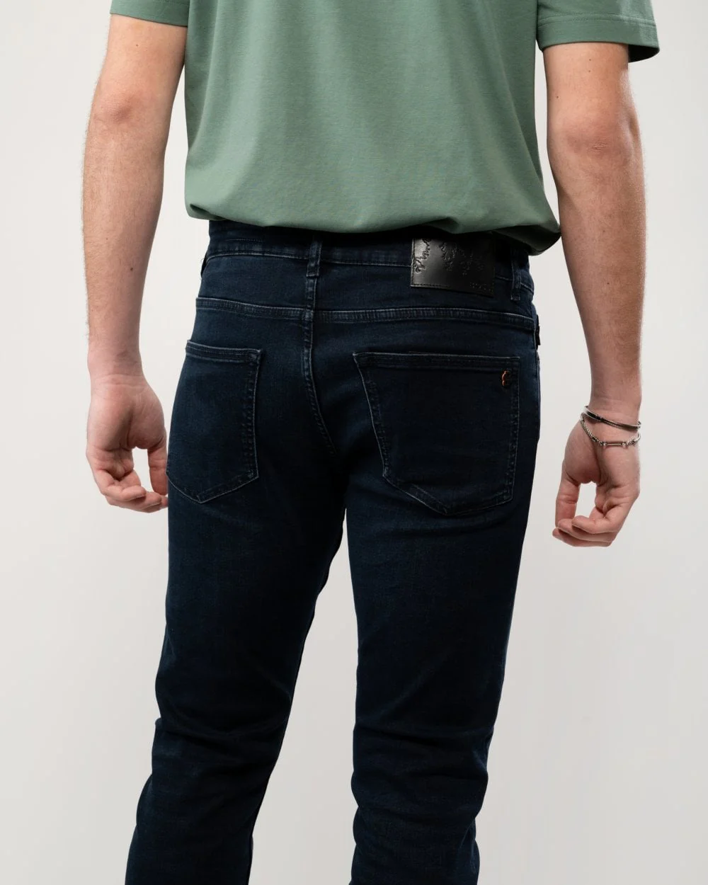 BOSS Orange Delaware Mens Slim-Fit Jeans in Dark Blue Soft-Motion Denim - Image 3