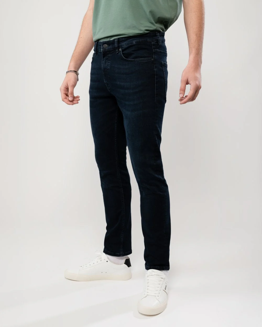 BOSS Orange Delaware Mens Slim-Fit Jeans in Dark Blue Soft-Motion Denim - Image 4