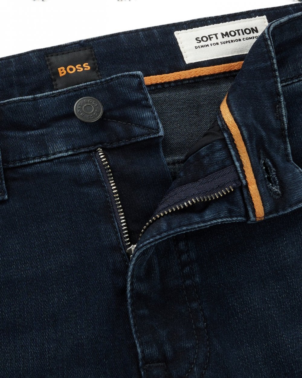 BOSS Orange Delaware Mens Slim-Fit Jeans in Dark Blue Soft-Motion Denim - Image 5