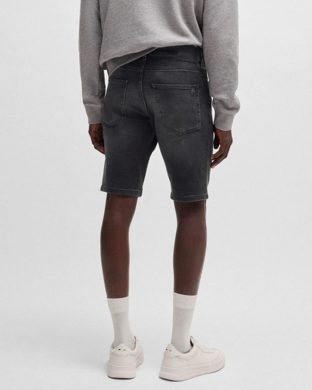 BOSS Orange Delaware Mens Slim-Fit Shorts in Black Comfort-Stretch Denim - Image 2