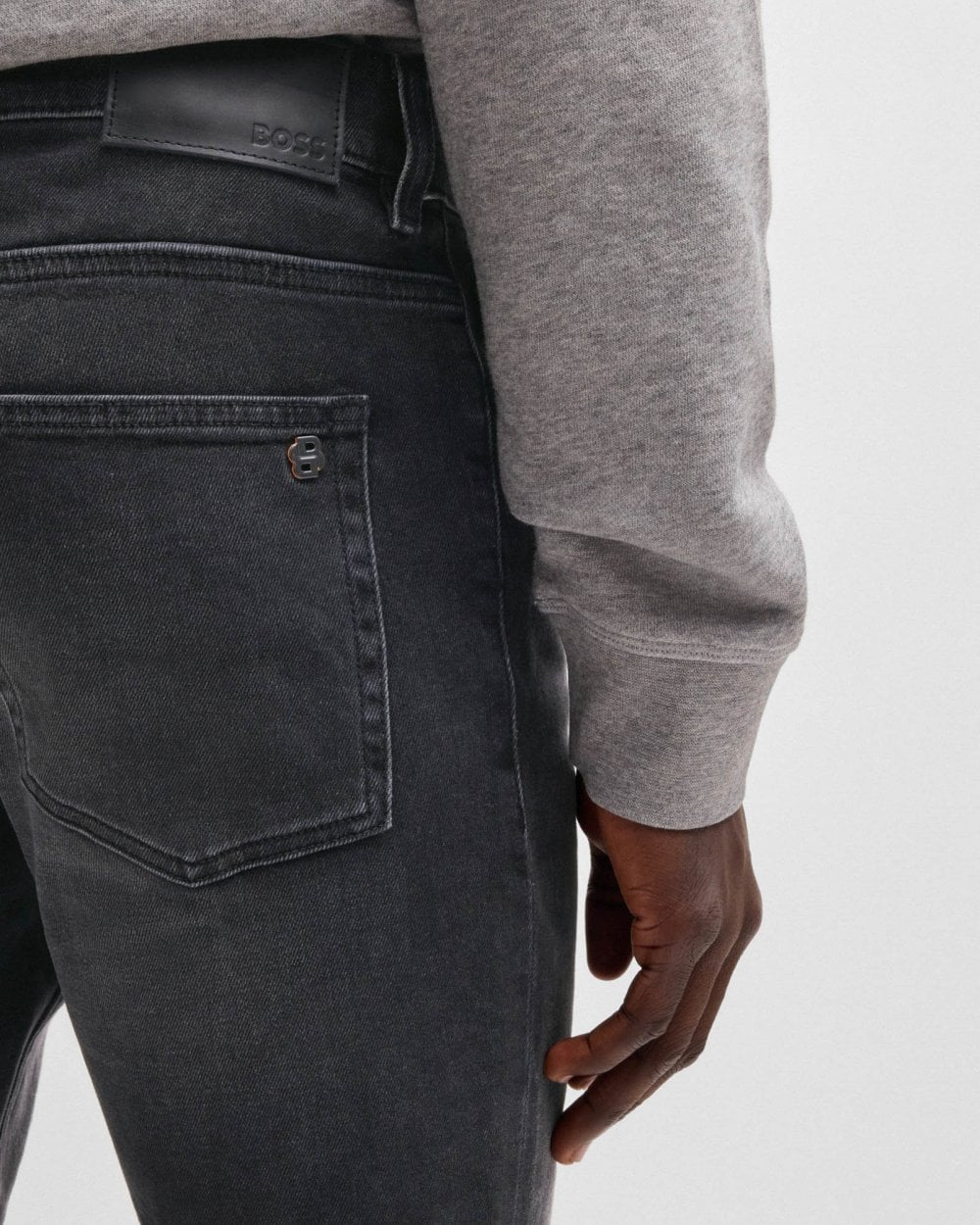 BOSS Orange Delaware Mens Slim-Fit Shorts in Black Comfort-Stretch Denim - Image 4