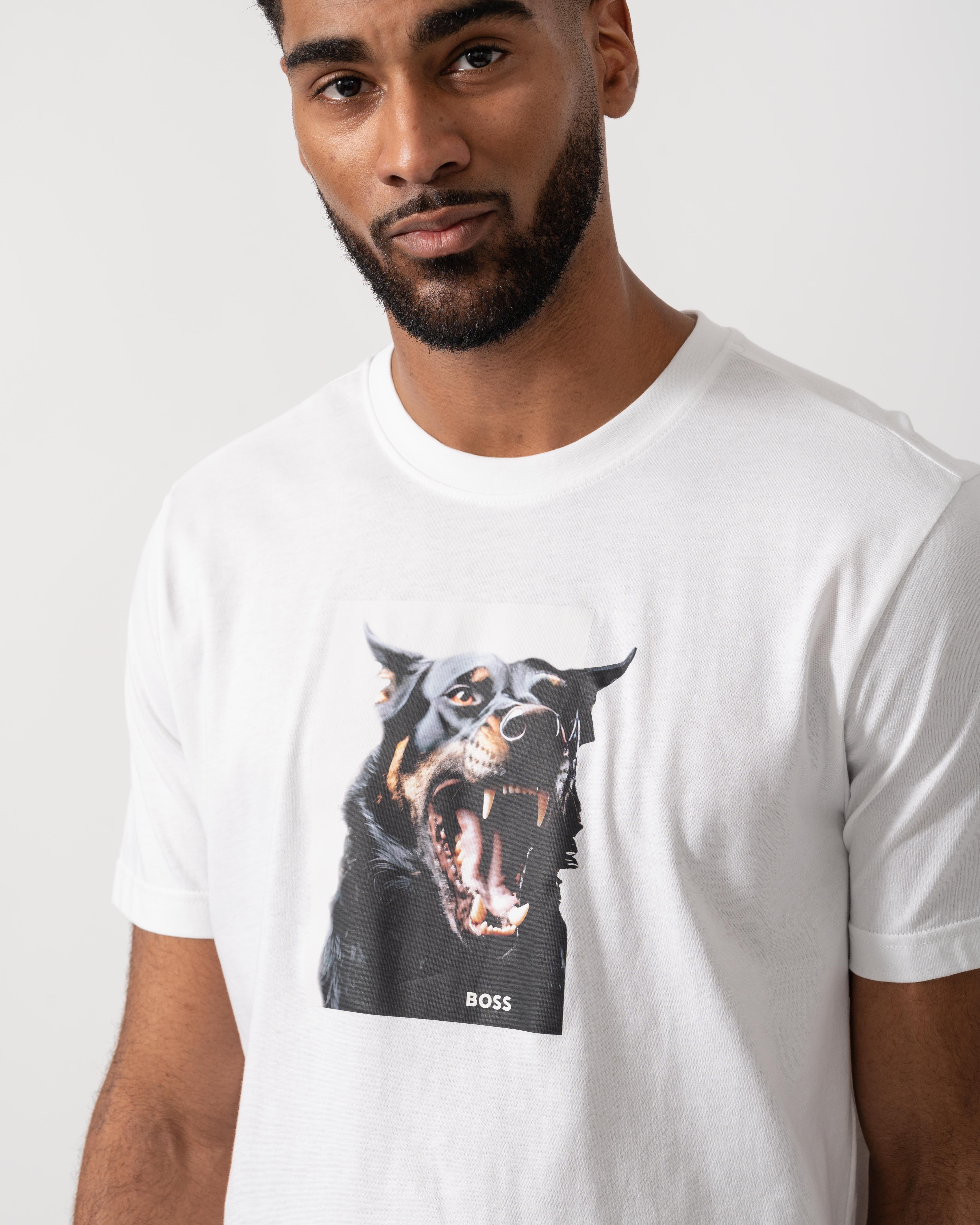 BOSS Orange Mens Dobermann Graphic T-Shirt - White 100 - Image 2