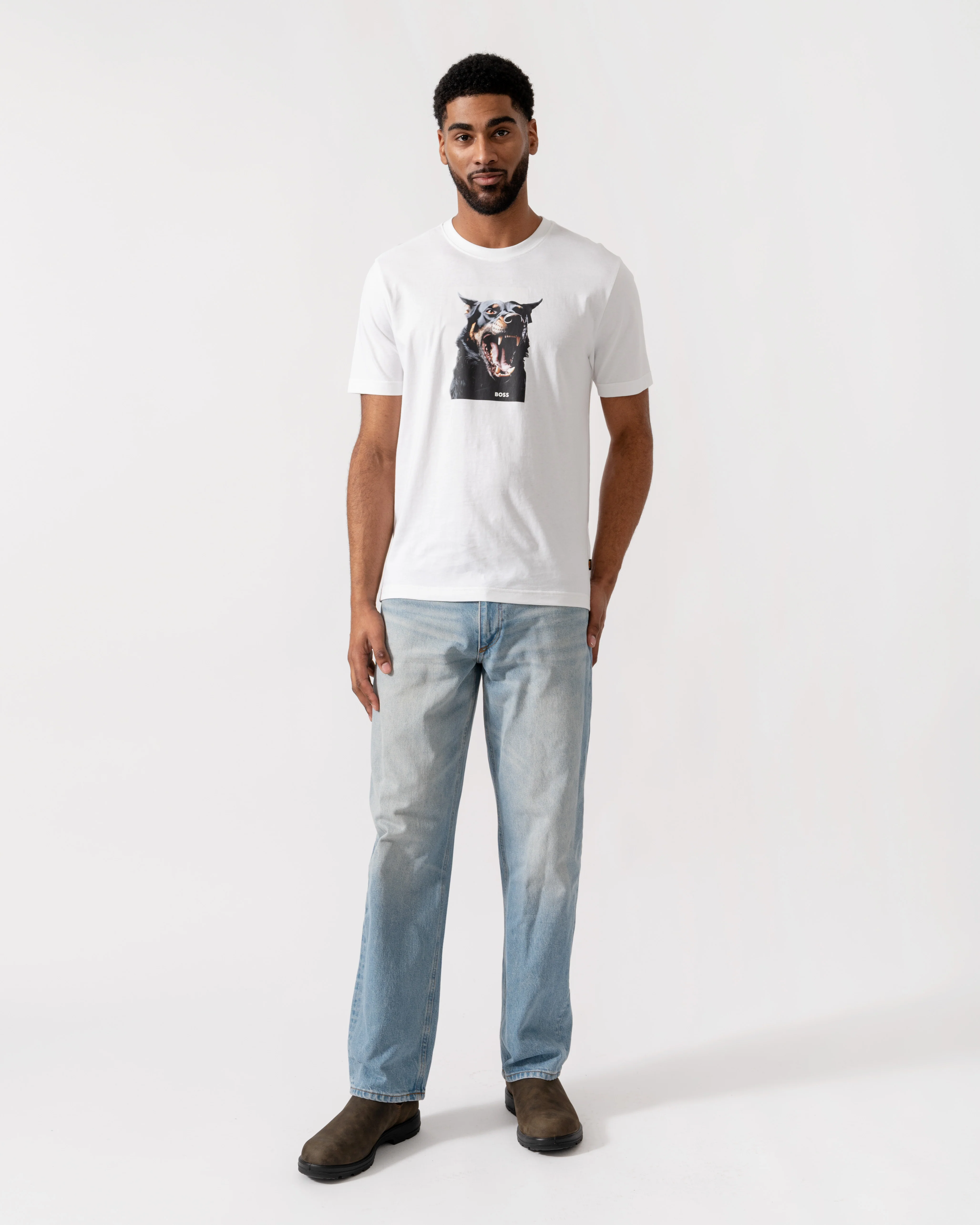 BOSS Orange Mens Dobermann Graphic T-Shirt - White 100 - Image 3