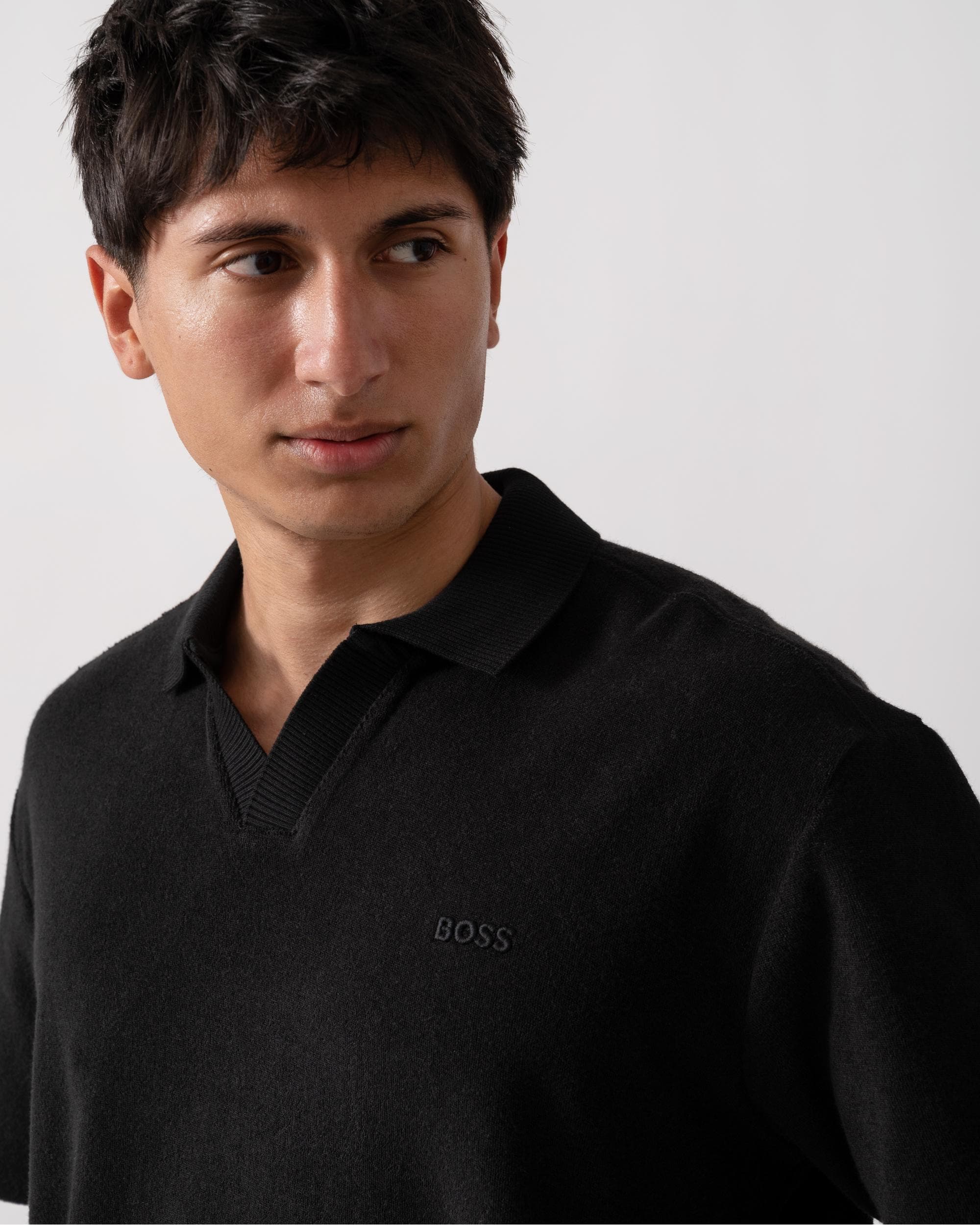 BOSS Orange Doubletowel Mens Polo Shirt - Black 001 - Image 3