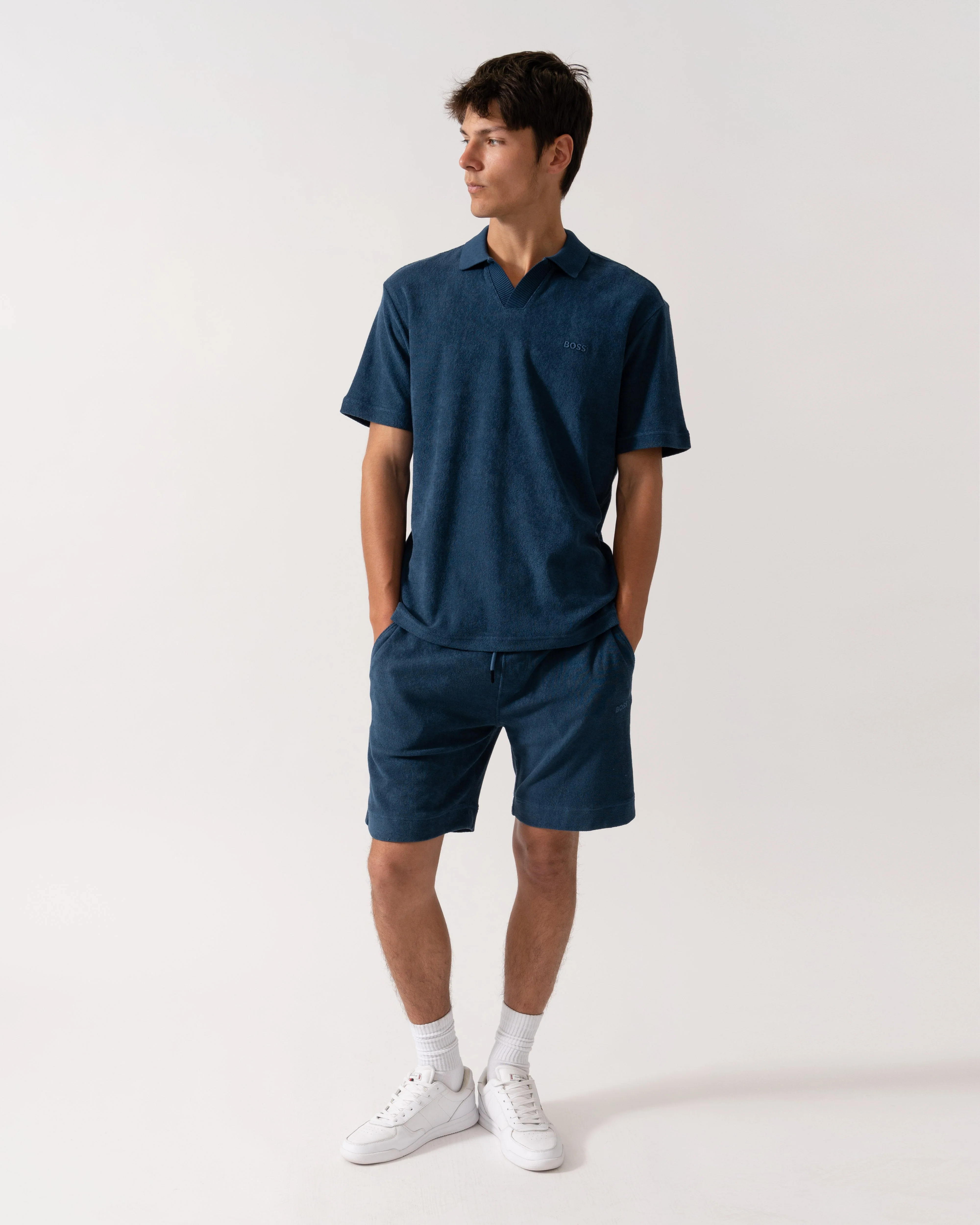 BOSS Orange Doubletowel Mens Polo Shirt - Open Blue 466 - Image 3