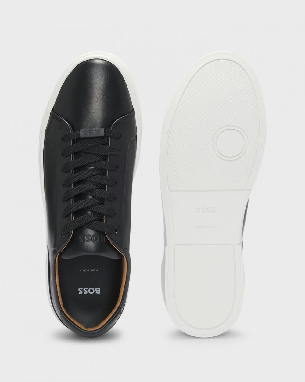 BOSS Orange Gary Tenn Mens Leather Low-Top Trainers with Branded Lace Loop NOS - Black 001 - Image 2