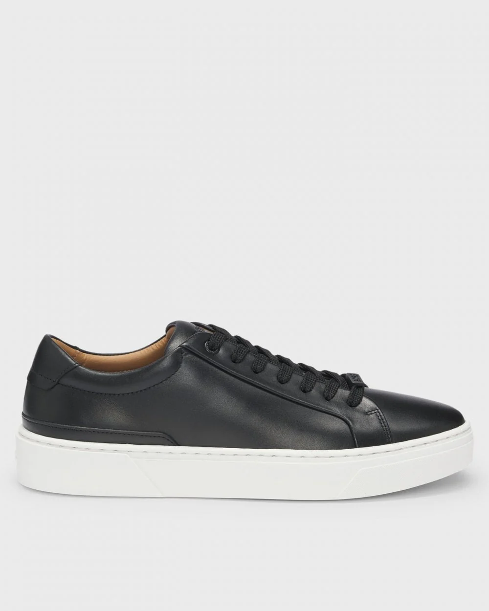 BOSS Orange Gary Tenn Mens Leather Low-Top Trainers with Branded Lace Loop NOS - Black 001 - Image 3